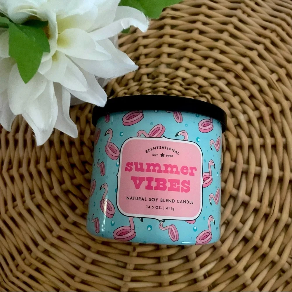 Scentsational Summer Vibes 2 wick Pink Flamingo soy candle Made in USA NWT